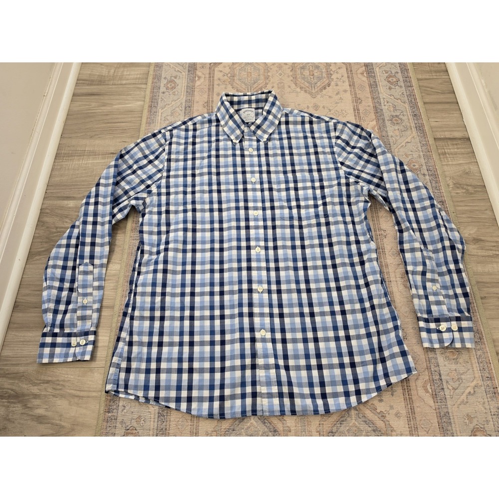 Brooks Brothers Button Shirt Mens Large Blue check